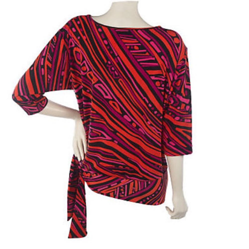 Bob Mackie Boca Raton printed top with tie hem